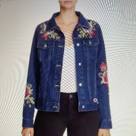 JOHNNY WAS WorkShop "Desi" Floral Embroidered Jean Jacket: NWOT! Size XS Petite - Picture 1 of 10